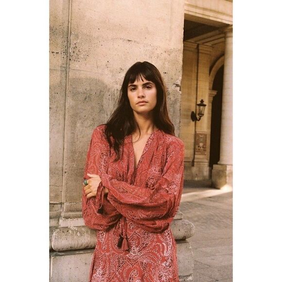 NEW FREE PEOPLE MIRAGE MAXI DRESS PAISLEY PRINTED LONG DRESS IN RUBY COMBO - Picture 6 of 6